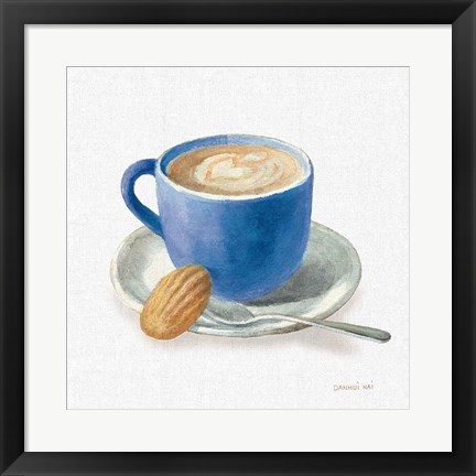 Framed Wake Up Coffee I Linen Classic Blue Print