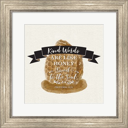 Framed Bee Hive Sentiment II-Kind Words Print