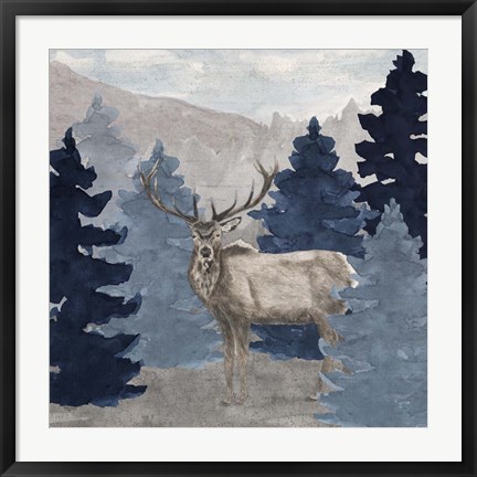 Framed Blue Cliff Mountains scene III-Elk Print