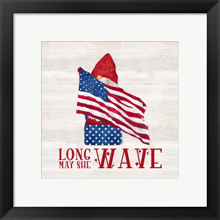 Framed Patriotic Gnomes V-Long may she wave Print