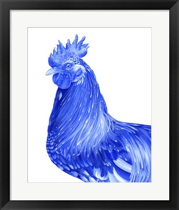 Framed Blue Rooster II Print