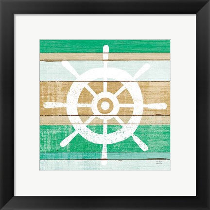 Framed Beachscape VI Helm Green Print