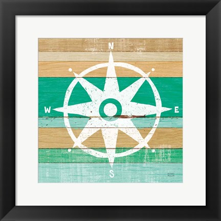 Framed Beachscape IV Compass Green Print