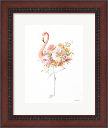 Framed Floral Flamingo II Print