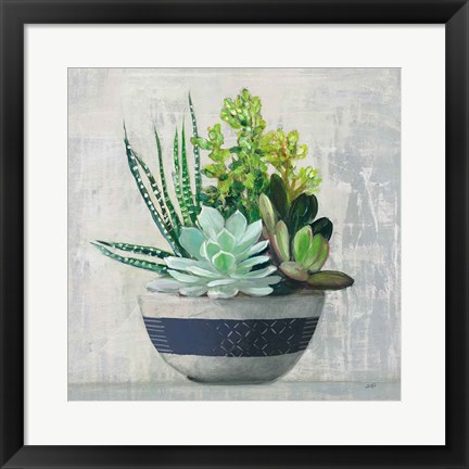 Framed Succulent Still Life II Navy Print