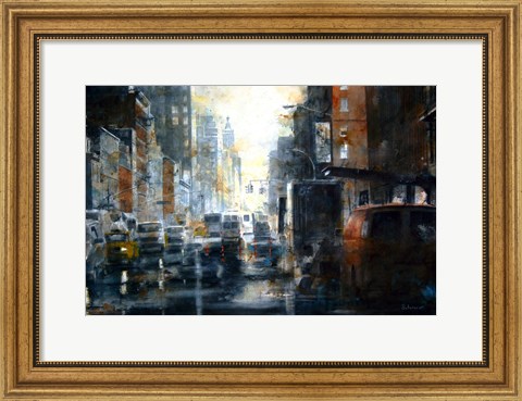 Framed West 14th Street, rain Print