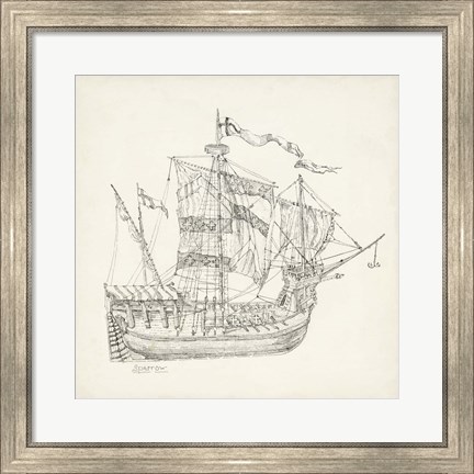 Framed Antique Ship Sketch VIII Print