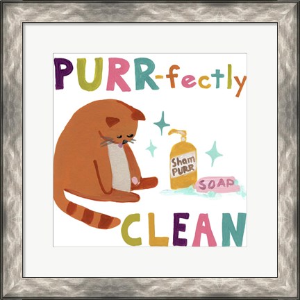 Framed Cute Cat Bath III Print