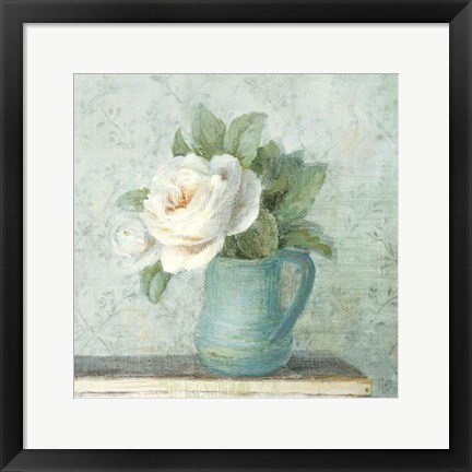 Framed June Roses II White Blue Crop Print