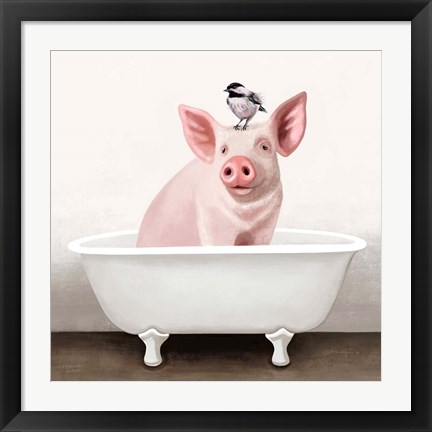 Framed Pig in Bathtub Print