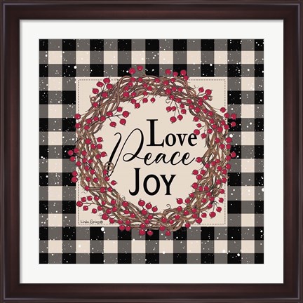 Framed Love Peace Joy with Berries Print