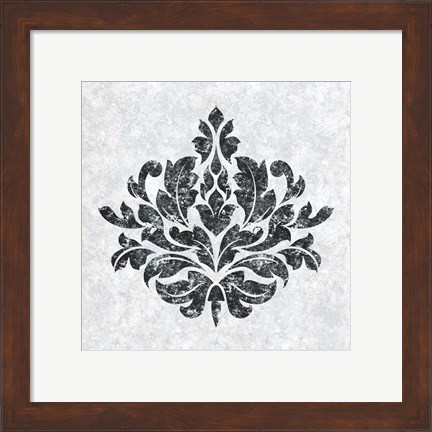 Framed Textured Damask I on white Print