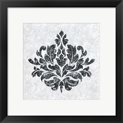 Framed Textured Damask I on white Print