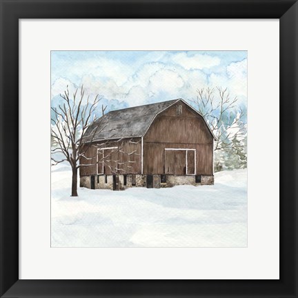 Framed Winter Barn Quilt I Print