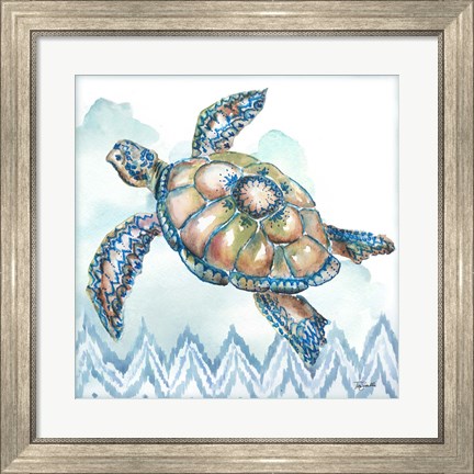 Framed Boho Shells I-Sea Turtle Print