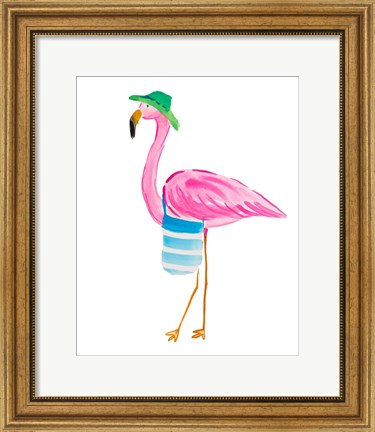 Framed Beach Flamingo I Print