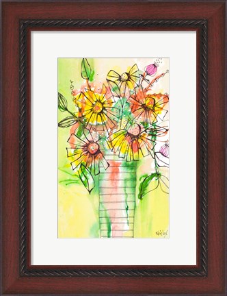 Framed Bursting Wildflowers in Vase Print