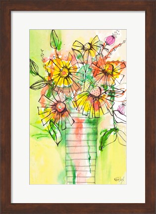 Framed Bursting Wildflowers in Vase Print