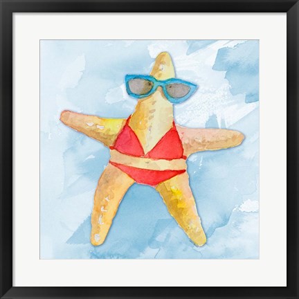 Framed Red Bikini Starfish on Watercolor Print