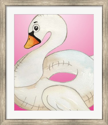 Framed Swan Float on Pink Print