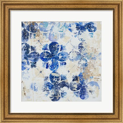 Framed Blue Quatrefoil I Print