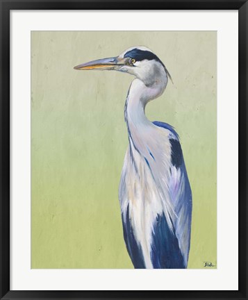 Framed Blue Heron on Green II Print