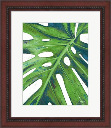 Framed Tropical Leaf with Blue I Print
