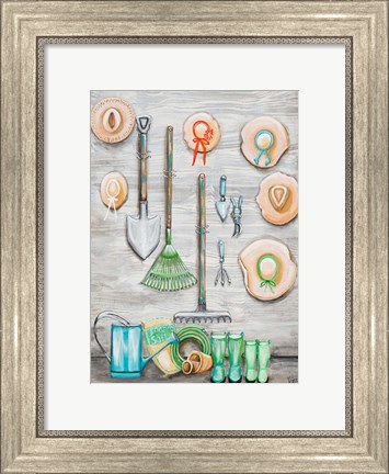 Framed Garden Hats And Tools Print