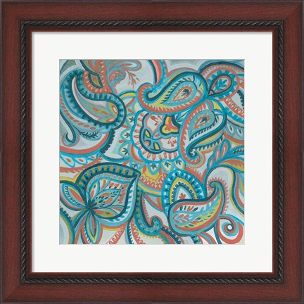 Framed Emerald Paisley I Print