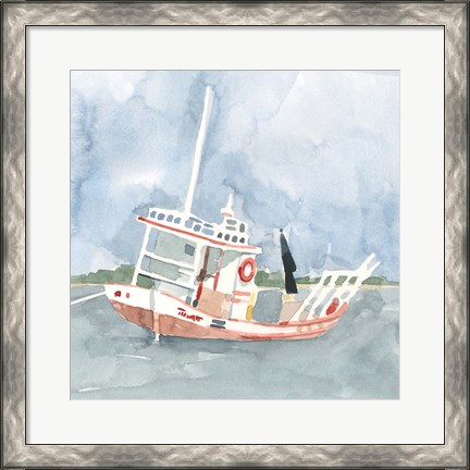 Framed Bright Fishing Boat II Print