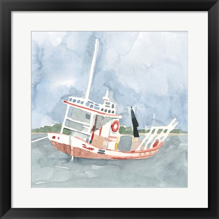 Framed Bright Fishing Boat II Print