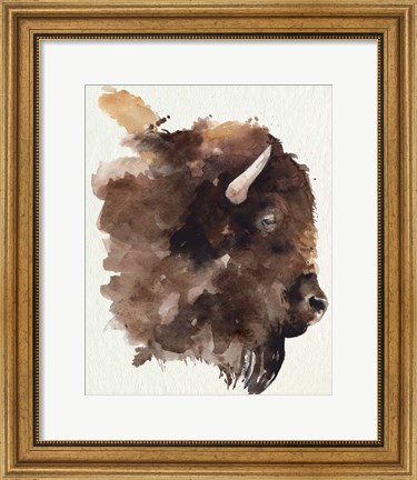 Framed Watercolor Bison Profile I Print