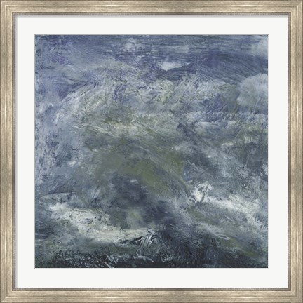 Framed Encaustic Tile in Blue III Print