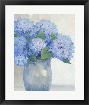 Framed Blue Hydrangeas in Vase I Print