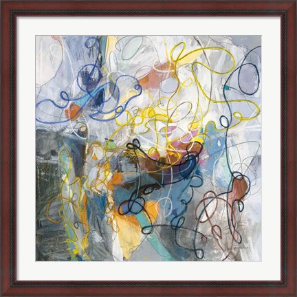 Framed Blue and Sienna Abstract Print