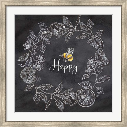 Framed Bee Sentiment Wreath Black I-Happy Print