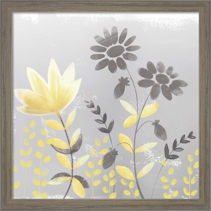 Framed Soft Nature Yellow &amp; Grey I Print