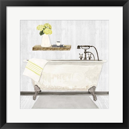 Framed Farmhouse Bath I Gray &amp; Yellow-Tub Print