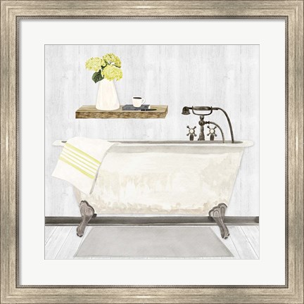 Framed Farmhouse Bath I Gray &amp; Yellow-Tub Print