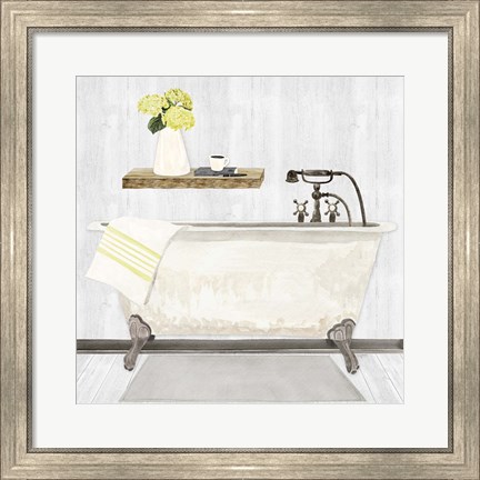 Framed Farmhouse Bath I Gray &amp; Yellow-Tub Print