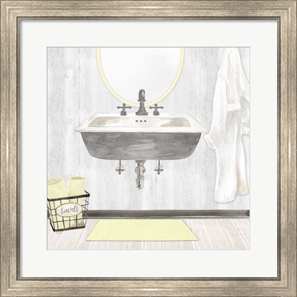 Framed Farmhouse Bath II Gray &amp; Yellow-Sink Print