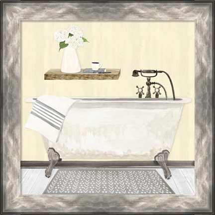 Framed Farmhouse Bath I Gray &amp; Yellow 2-Tub Print