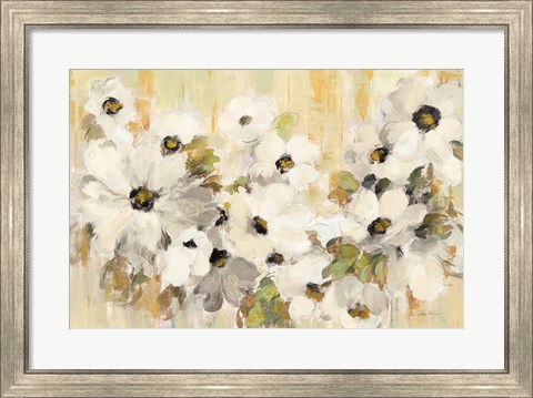 Framed White and Green Bloom Print