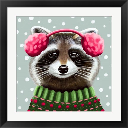 Framed Cute Raccoon Print