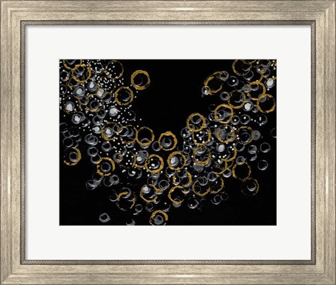 Framed Black and Gold Bubbles I Print