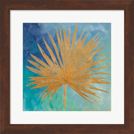 Framed Teal Gold Leaf Palm I Print