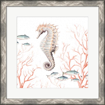 Framed Seahorse On Coral Print