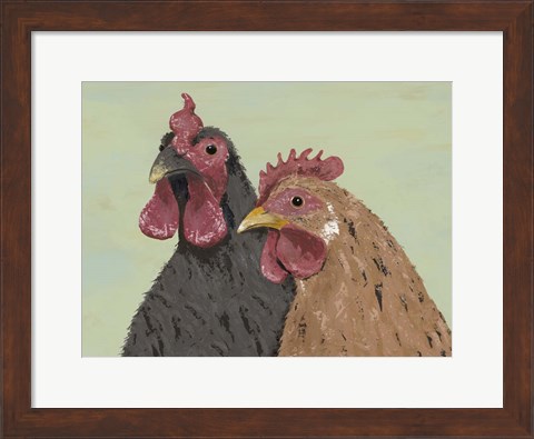 Framed Four Roosters Brown Chickens Print