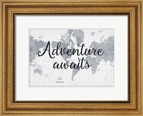 Framed World Map Gray Print