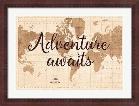 Framed World Map Sepia Print